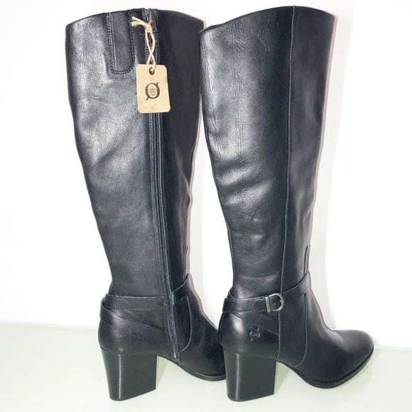 Born Black Leather Tall Riding Boots Buckles NWOB - Picture 5 of 13